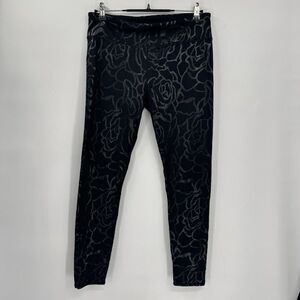 Fabletics Salar Midrise Power Hold Black Shiny Floral‎ Printed Legging size L